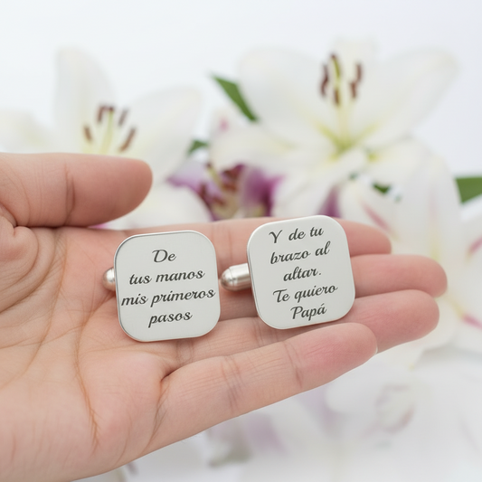 Gemelos cuadrados personalizados 100% en Plata de Ley 925mm. Letras Iniciales