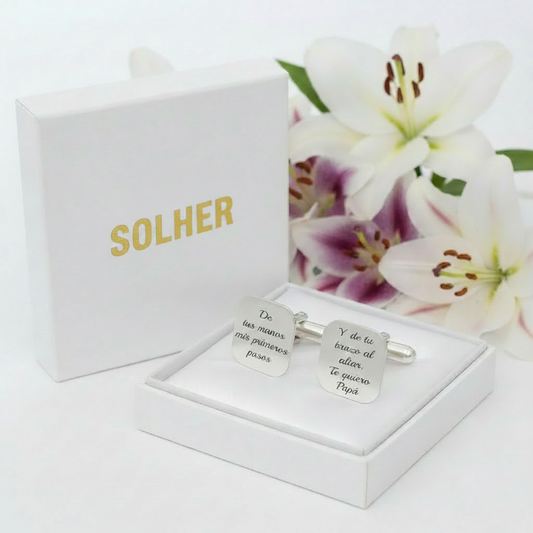 Gemelos cuadrados personalizados 100% en Plata de Ley 925mm. Letras Iniciales