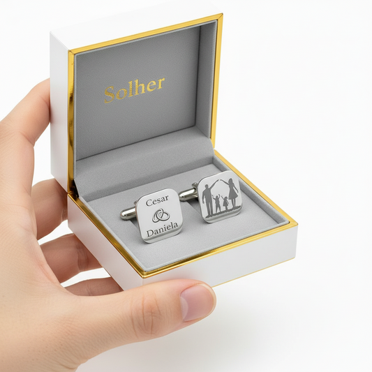 Gemelos cuadrados personalizados 100%&nbsp; en Plata de Ley 925mm Letras , Familia , Símbolos.