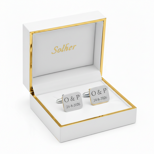 Gemelos rectangulares personalizados 100% en Plata de Ley 925mm. Iniciales o fecha