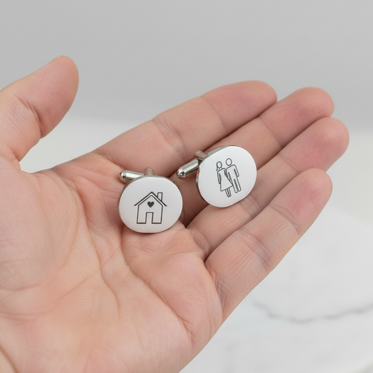 Gemelos ovalados personalizados   100% en Plata de Ley 925mm.  Frases o Símbolos.