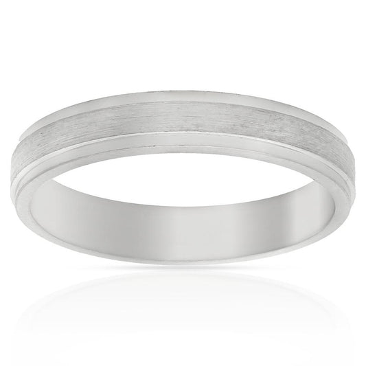 Alianza en Plata de Ley 925mm con baño rodio. Ancho de 4mm.  Grosor de 1.58mm.