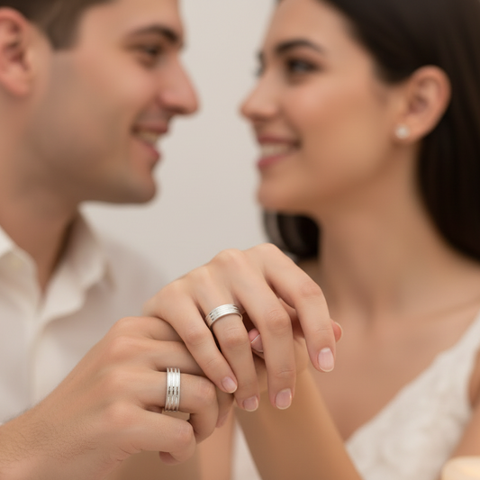 Alianza tallada en Oro blanco de 18 Kl.  Terminación en brillo. Ancho de 5mm.