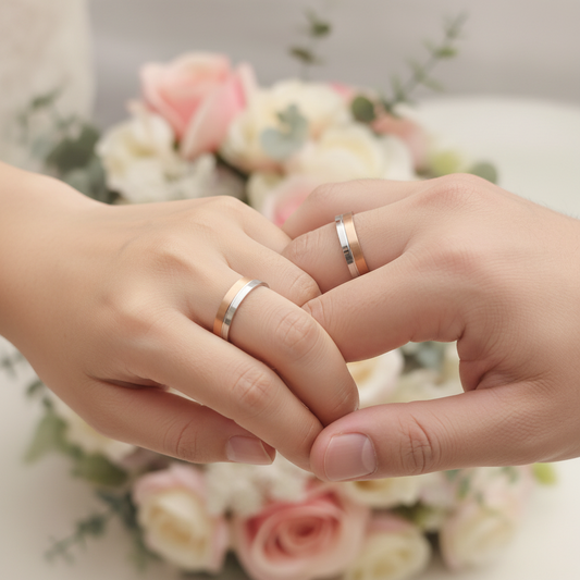 Alianza Diseño Bicolor Oro Blanco y Rosa con  acabado dos en uno 100% Oro de 18 Kilates.