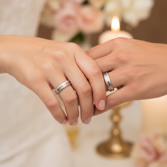 Alianza en Oro blanco de 18 Kl. con hendidura central e interior de la alianza en brillo y laterales matizados.Terminación en brillo - mate. Ancho de 3mm