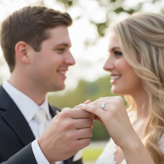 Alianza en Oro blanco de 18 Kl. en mate y brillo. Ancho de 5mm.  Puede personalizar este modelo de alianza con Diamantes de 1.50mm tantos diamantes como desee. Totalmente personalizable.