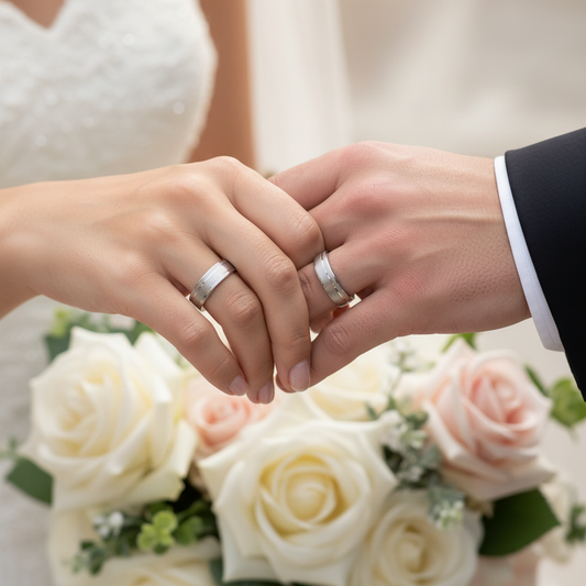 Alianza en Oro blanco de 18 Kl. en mate y brillo. Ancho de 5mm.   Puede personalizar este modelo de alianza con Diamantes de 1.50mm tantos diamantes como desee. Totalmente personalizable.