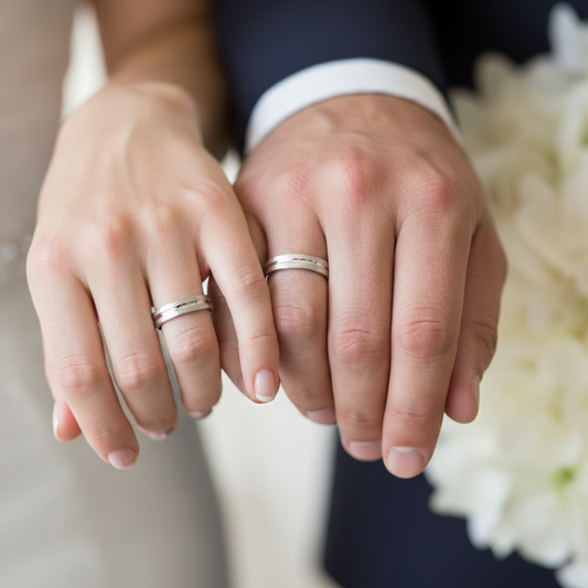 Alianza tallada de 3.50mm en Oro blanco de 18 Kl.  Centro tallado en brillo y laterales tallados matizado.