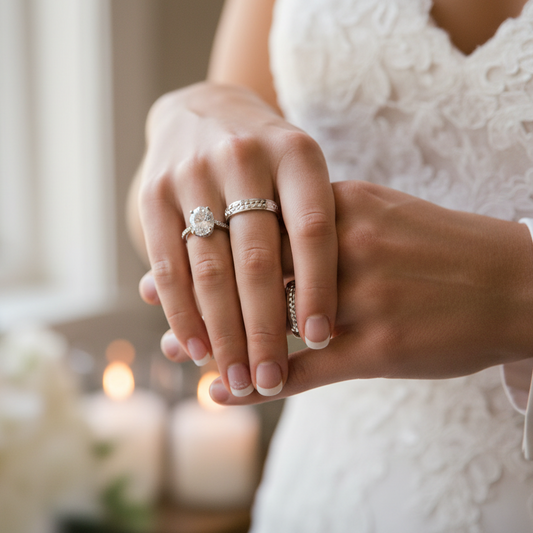 Alianza tallada de 4mm en Oro blanco de 18 Kl.  Terminación en brillo y mate. Matizada con líneas en brillo (Copia)