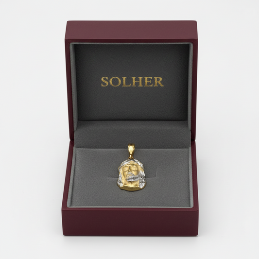 Colgante con el Rostro de Cristo bicolor  100% Oro de 18 Kilates .