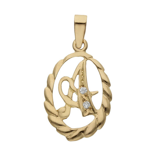 Colgante ovalado con inicial A - Z con circonitas 100% Orode 18 Kt.