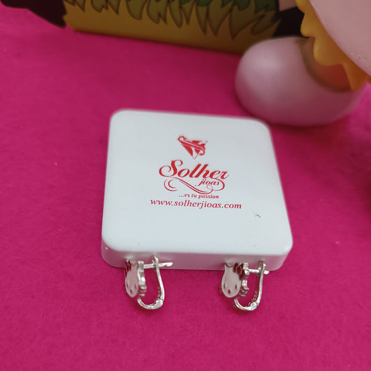 Pendientes Hello Kitty con Esmaltado con cierre Omega Plata