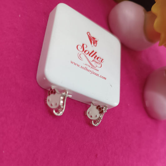 Pendientes Hello Kitty con Esmaltado con cierre Omega Plata