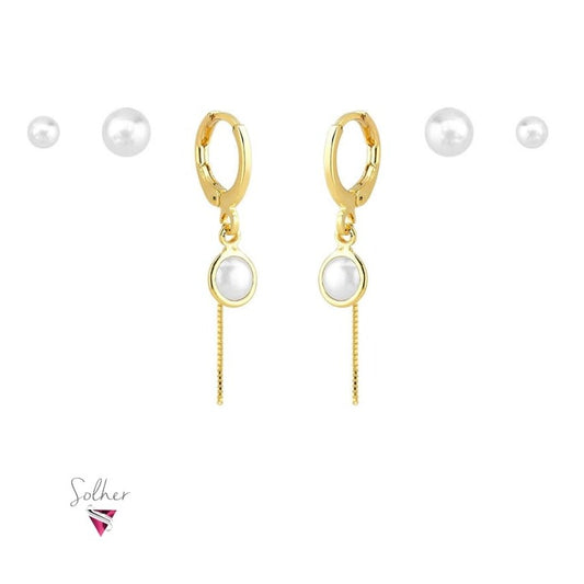 Trio de Pendientes Perlas Gold.