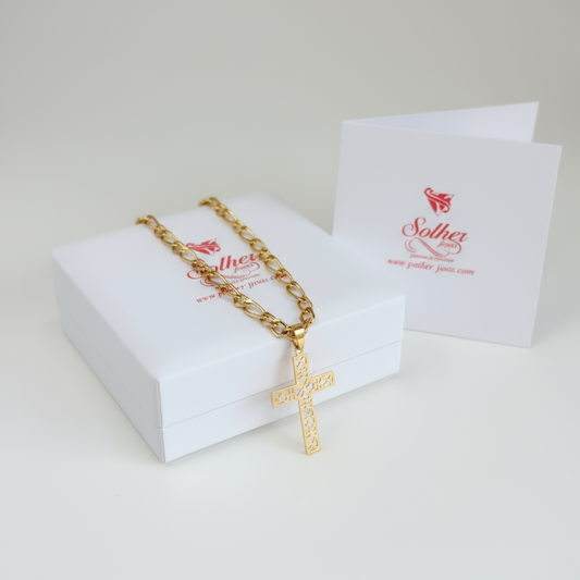 Cadena ⛓️ con Colgante Cruz de Apóstoles en Filigrana Gold.