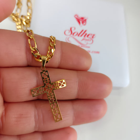 Cadena ⛓️ con Colgante Cruz de Apóstoles en Filigrana Gold.