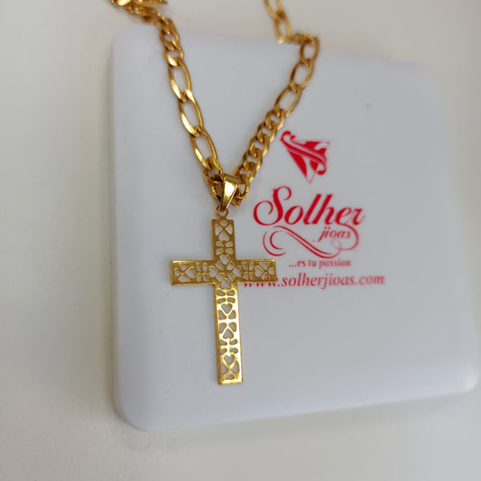 Cadena ⛓️ con Colgante Cruz de Apóstoles en Filigrana Gold.