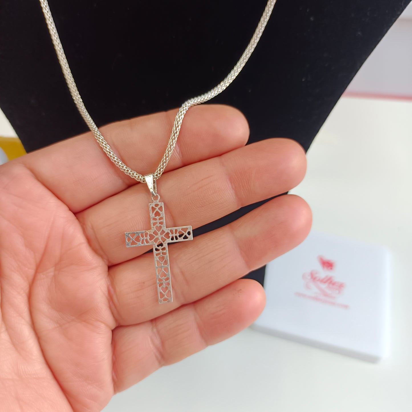 Cadena ⛓️ con Colgante Cruz Filigrana Plata