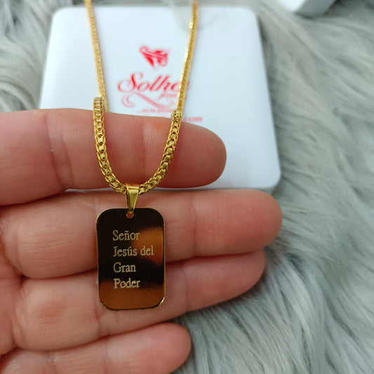 Cadena ⛓️ con colgante rectangular personalizado Gold.