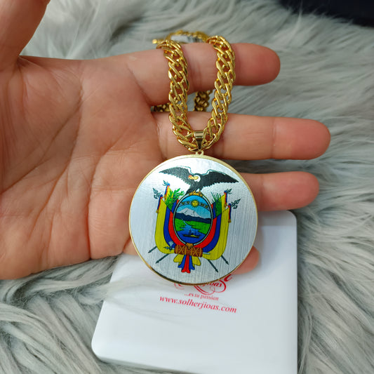 Cadena con Colgante Medalla Escudo 🛡️ Ecuador 🇪🇨 XXL Gold