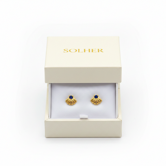 Pendientes Ramillete circonita color Zafiro Gold.
