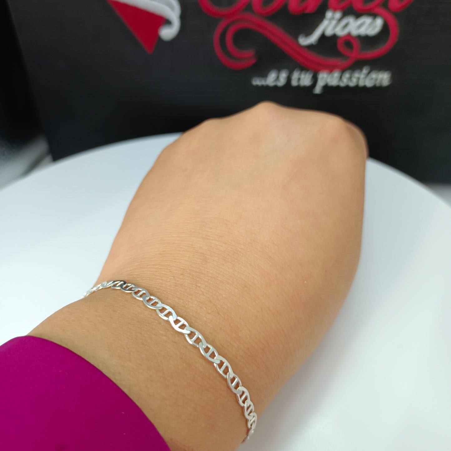 Pulseras tejido Ancla Plata