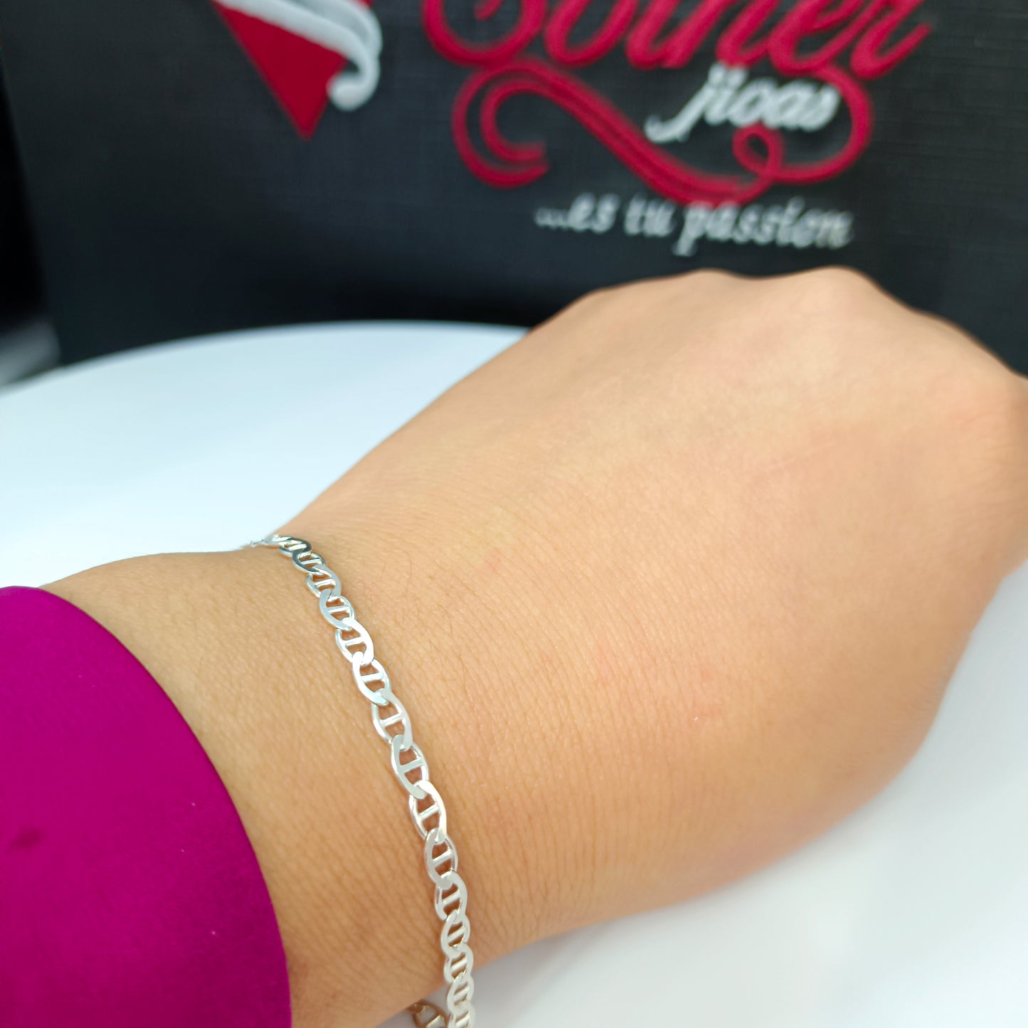 Pulseras tejido Ancla Plata