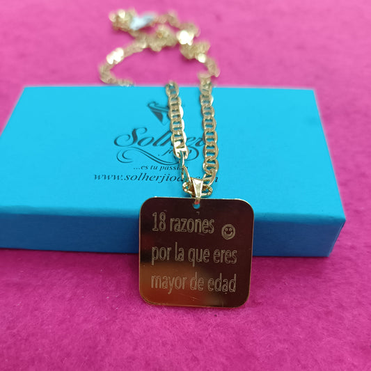 Cadena ⛓️ colgante personalizado cuadrado ⏹️ Gold .