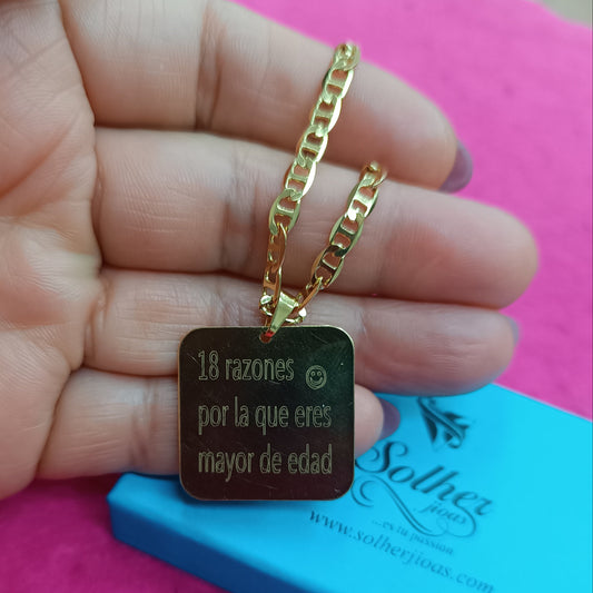 Cadena ⛓️ colgante personalizado cuadrado ⏹️ Gold .
