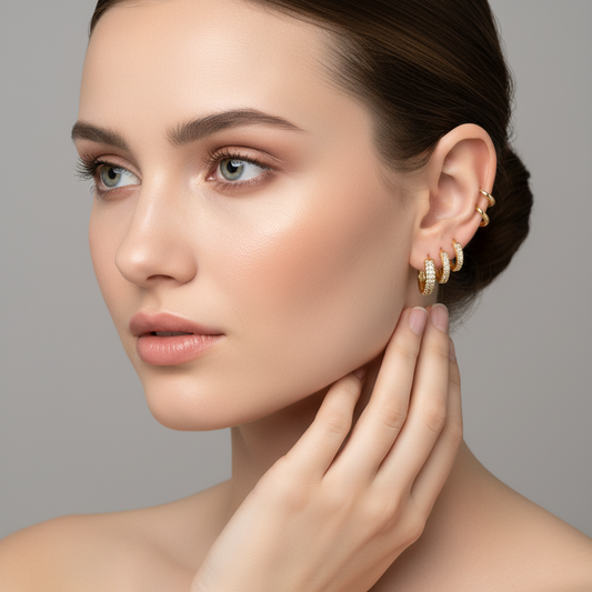 Argollas Trio  con Circonitas finas Gold.