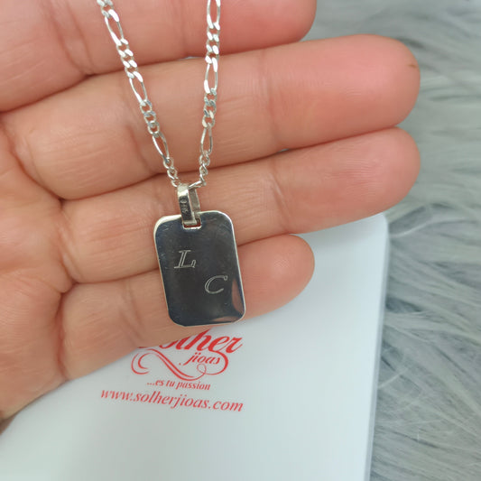 Cadena ⛓️ con Colgante Placa Rectangular T. S Silver.