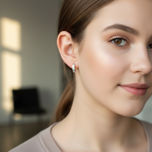 ARGOLLAS PLATA 925 ARO FACETADO IRREGULAR BRILLO RODIO.-