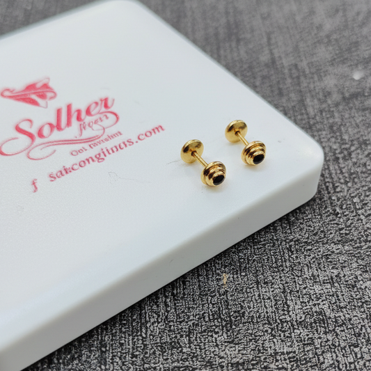 Pendientes Punto Espiral Mini con Circonita  Cierre Rosca Gold.