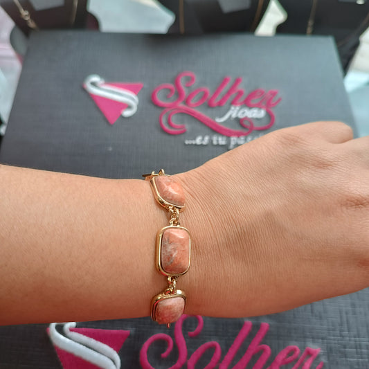Pulsera con Piedra Natural Rodonita Gold