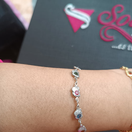Pulsera Elefantes en Circonitas de Colores  Plata
