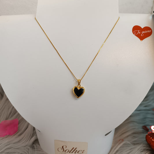 Cadena con Colgante Corazon Onix  Gold.