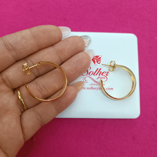 Argollas doble caña lisa tamaño L Gold