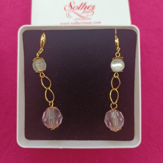 Pendiente con piedra natural agua Luna y piedra Swarovski rosa