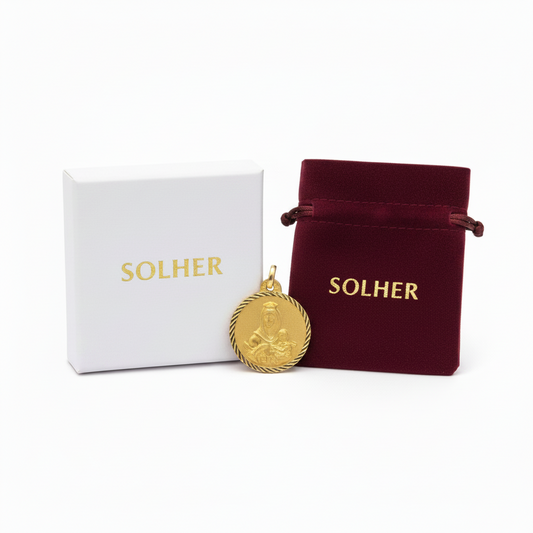 Medalla Virgen del Carmen en 100% Oro amarillo de 18 Kl con borde tallado  22 mm.