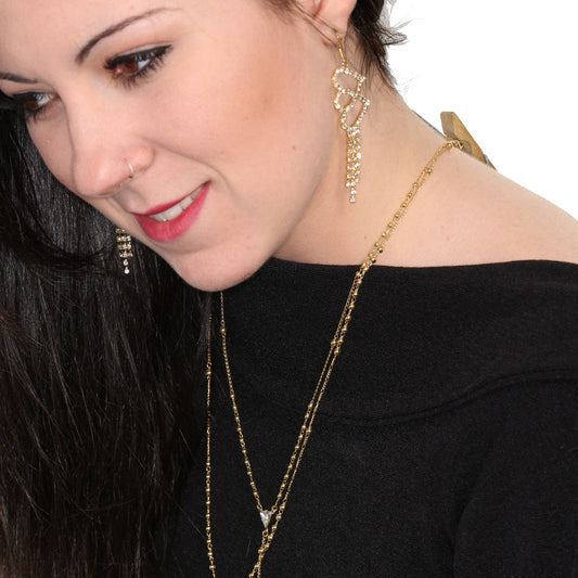 Pendientes Dos Corazones Unidos Con Circonitas Gold.