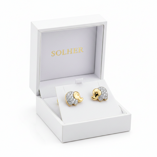 Pendientes de elefante Para Bebe 100% en Oro de 18 Kl. con circonitas.