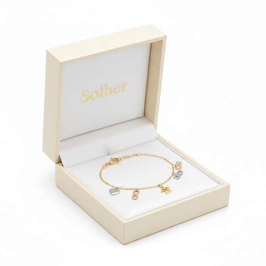 Pulsera tricolor  100% en Oro de 18 Kl. con abalorios: