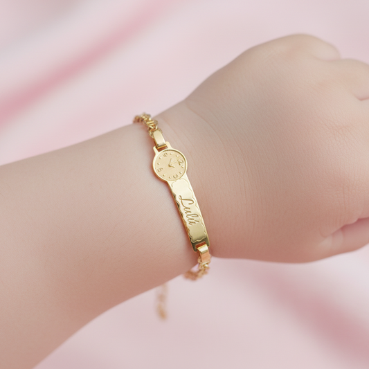 PULSERA PARA BEBE ORO 18KL RELOJ ANCLA TALLADA