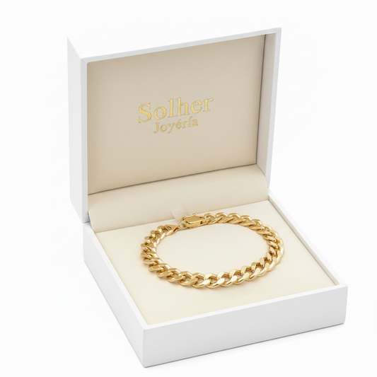Pulsera barbada hueca 100%  en Oro de 18 Kl. Ancho de 7mm.