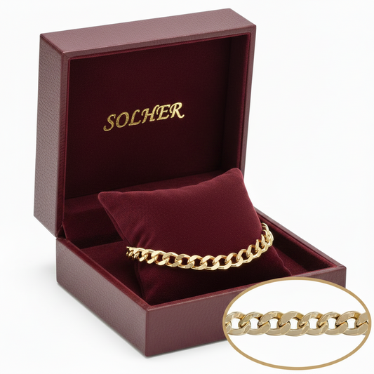Pulsera barbada hueca 100% en Oro de 18 Kl. Ancho de 5.50mm.