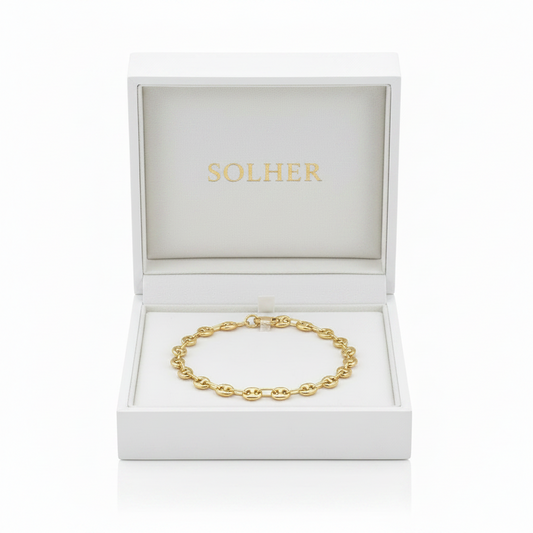 Pulsera en 100%  Oro de 18 Kl. Modelo de eslabones calabrote hueco.