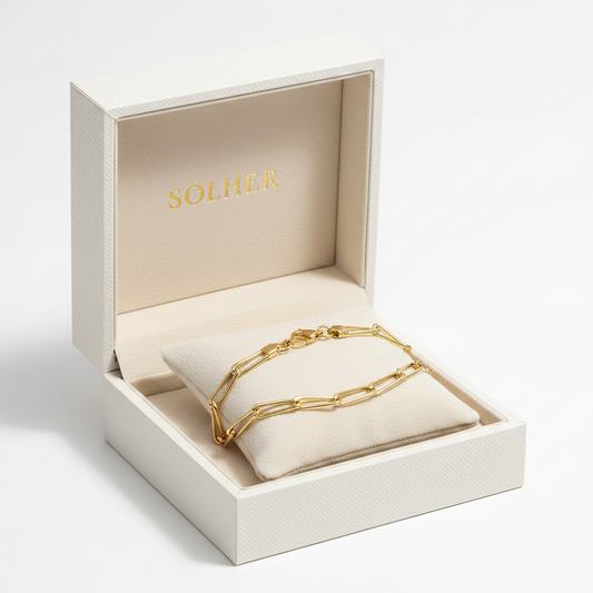 Pulsera Eslabones  Rectangular Figaro.  100% en Oro de 18 Kl.
