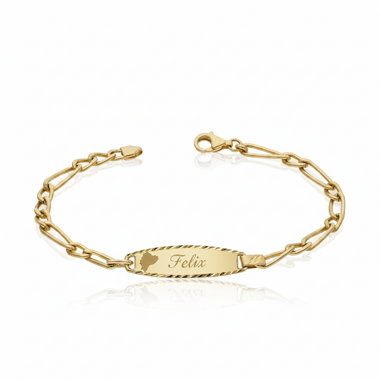 Pulsera Personalizado  en 100% Oro de 18 Kl. Modelo de eslabones 3x1 con placa.