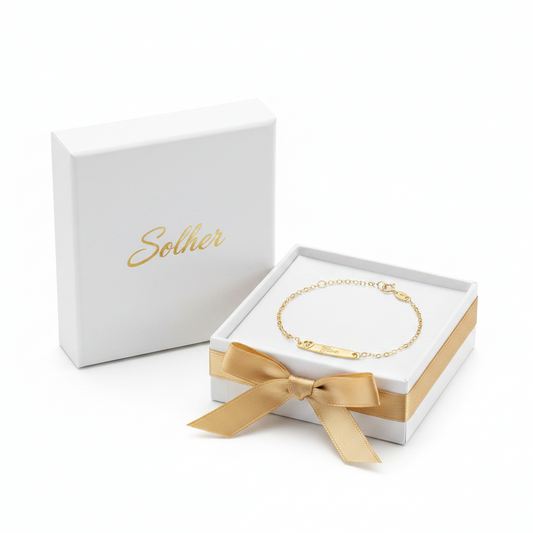 Pulsera Placa Corazon Personalizado  Niños y Bebe  100% en Oro 18 Kilates.