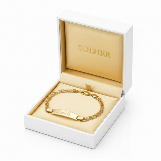 Pulsera Húngara hueca en 100%  Oro de 18 Kl. con placa.